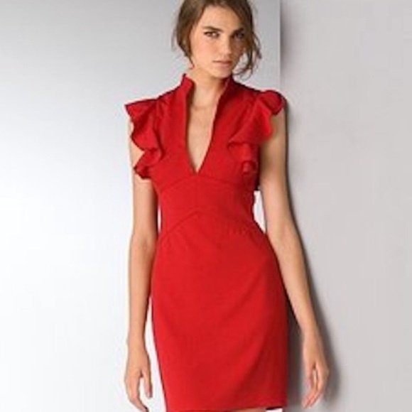 Black Halo Dresses & Skirts - Black Halo Red Eva Keyhole Ruffle Midi Dress Black Halo Dresses & Skirts - Black Halo Red Eva Keyhole Ruffle Midi Dress
